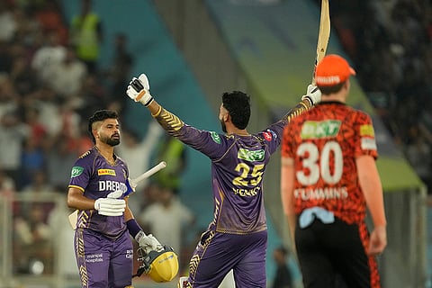Venkatesh Iyer and Shreyas Iyer celebrate their win